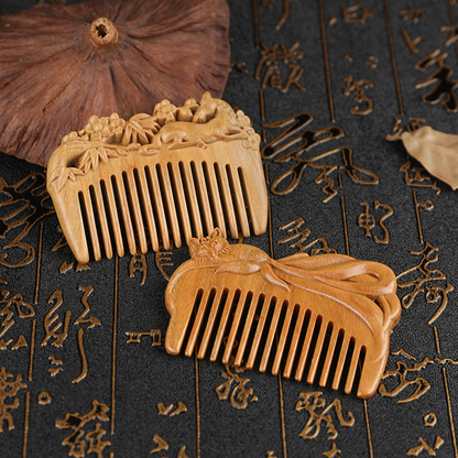 Simple Natural Green Sandalwood Whole Wood Carved Comb