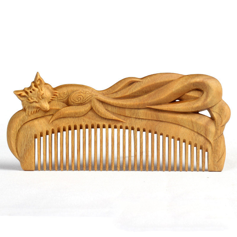 Simple Natural Green Sandalwood Whole Wood Carved Comb