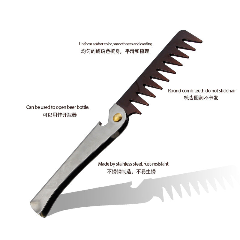 Stainless steel handle folding comb