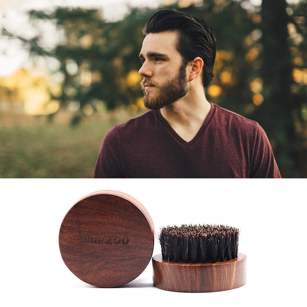 Black Gold Sandalwood Round Boar Bristles Beard Brush