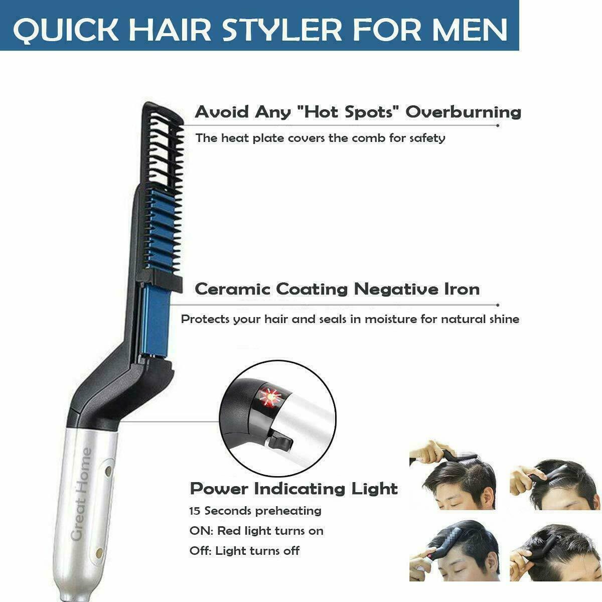 Hair Straightener Men Multifunctional Comb Curling Electric Brush