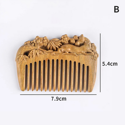 Simple Natural Green Sandalwood Whole Wood Carved Comb