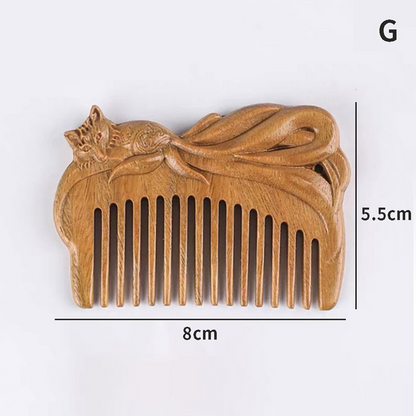 Simple Natural Green Sandalwood Whole Wood Carved Comb