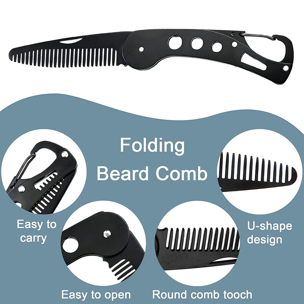 Stainless Steel Folding Beard Comb Multi-function Bottle Opener Key