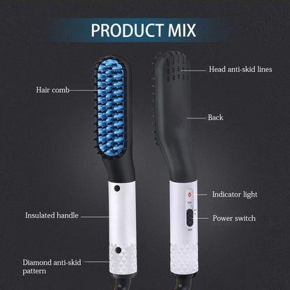 2 in1 Hair Straightener Brush Heating Beard Clip Comb Styler