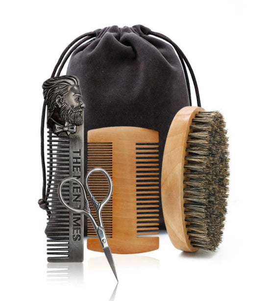 Men's Beard Care Suit Scissors Mane Brush Head Comb