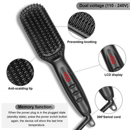 2 in1 Hair Straightener Brush Heating Beard Clip Comb Styler