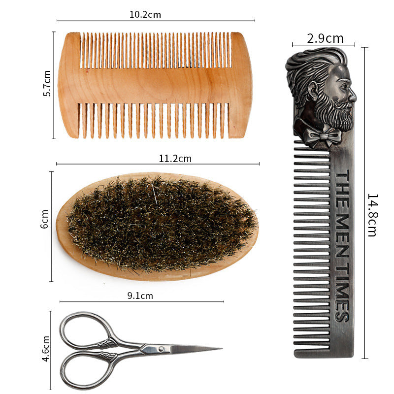 Men's Bristle Hair Comb Scissors Beard Styling Set