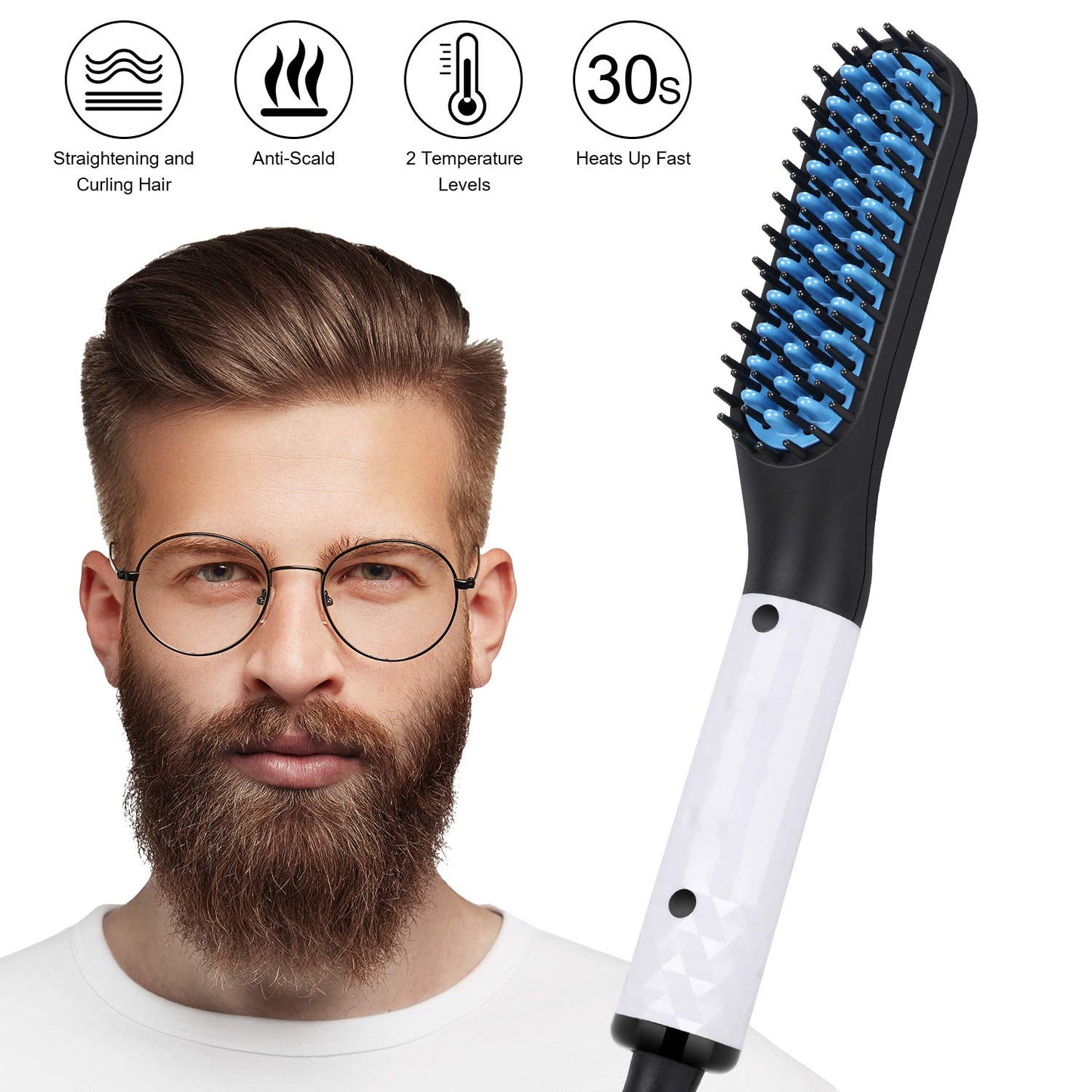 2 in1 Hair Straightener Brush Heating Beard Clip Comb Styler