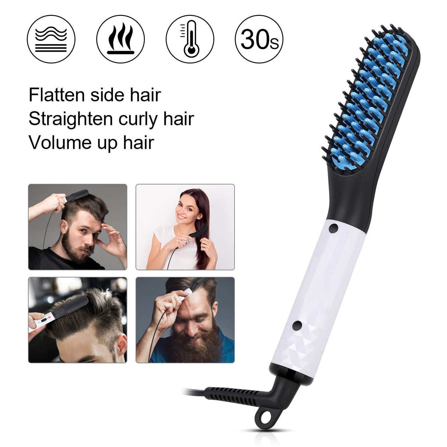 2 in1 Hair Straightener Brush Heating Beard Clip Comb Styler