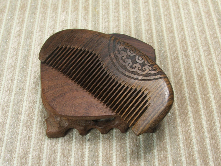 Comb Girl Anti-static Black Gold Sandalwood Exquisite Carving