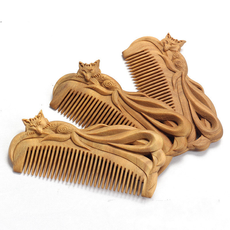 Simple Natural Green Sandalwood Whole Wood Carved Comb