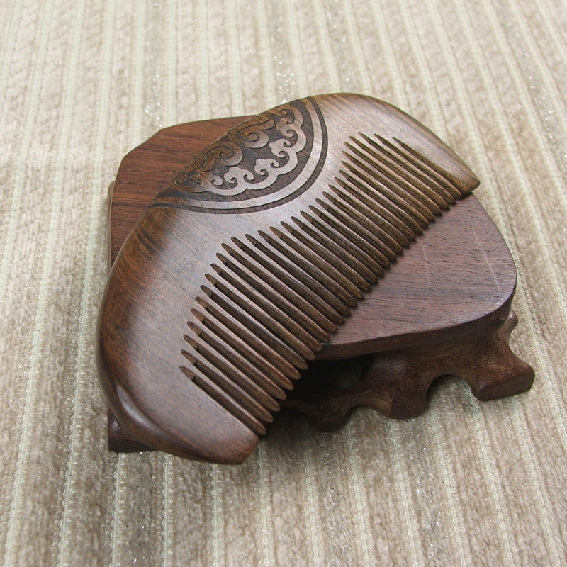 Comb Girl Anti-static Black Gold Sandalwood Exquisite Carving