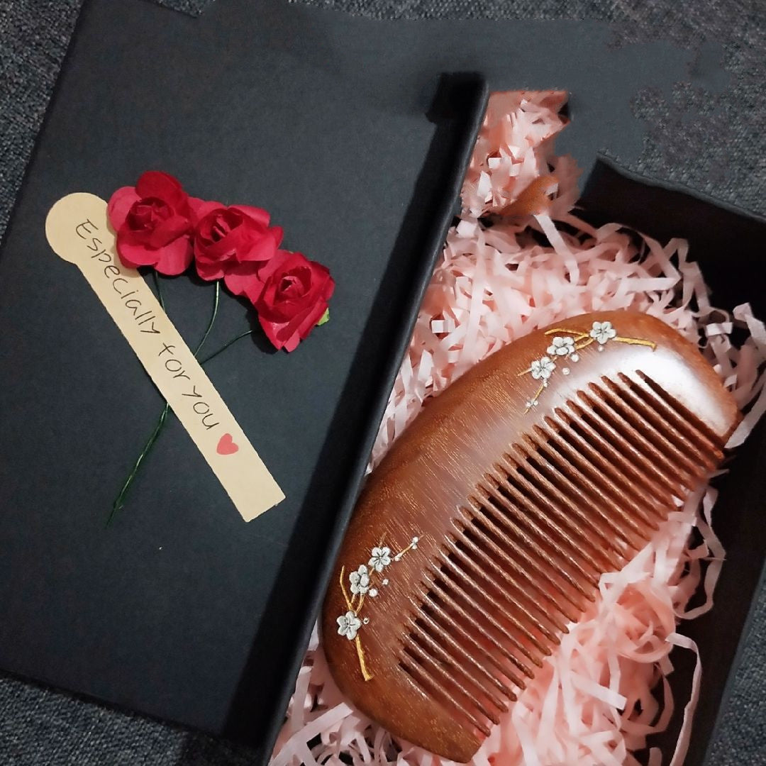 Gold Silk Sandalwood Comb Cute Comb Portable Small Christmas Gift