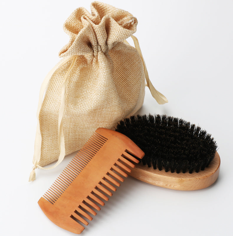 Men's Bristles And Beard Brush Cloth Bag Combination