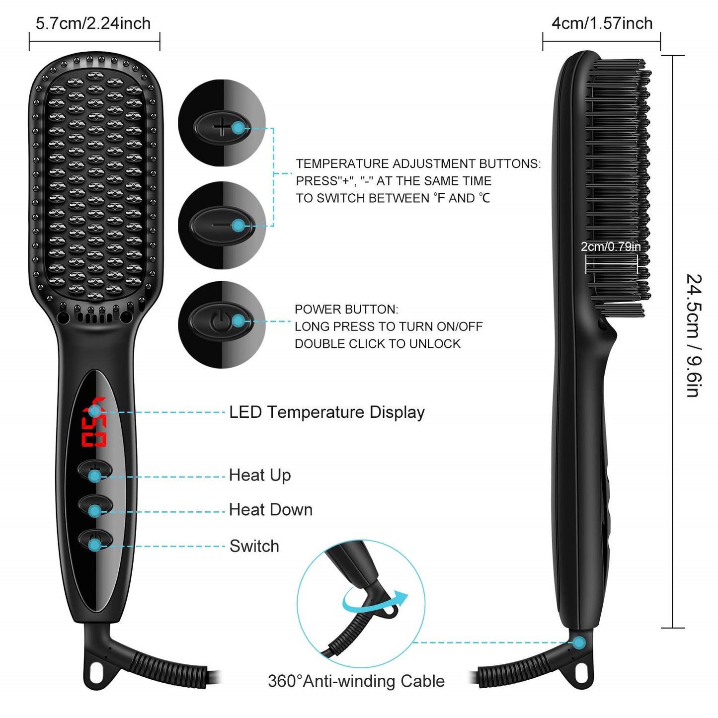 2 in1 Hair Straightener Brush Heating Beard Clip Comb Styler