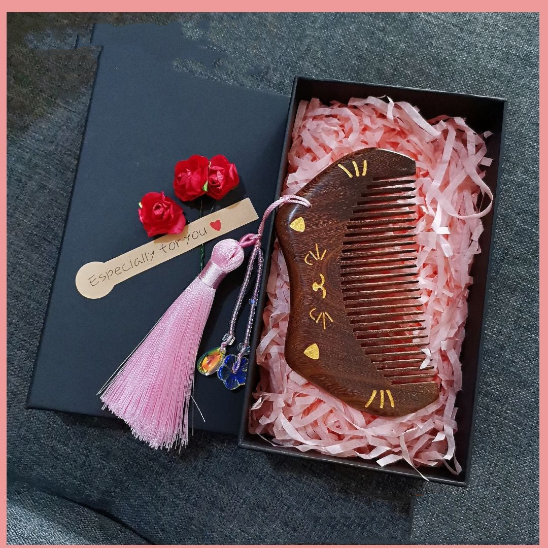 Gold Silk Sandalwood Comb Cute Comb Portable Small Christmas Gift