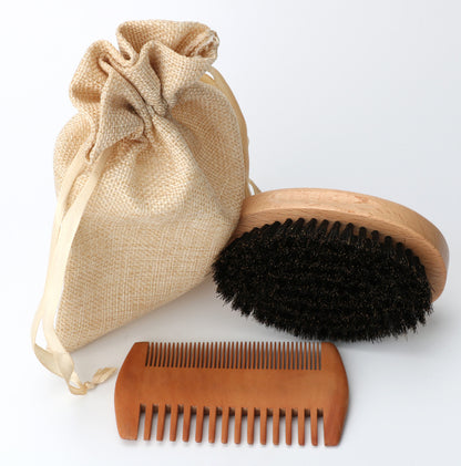 Men's Bristles And Beard Brush Cloth Bag Combination