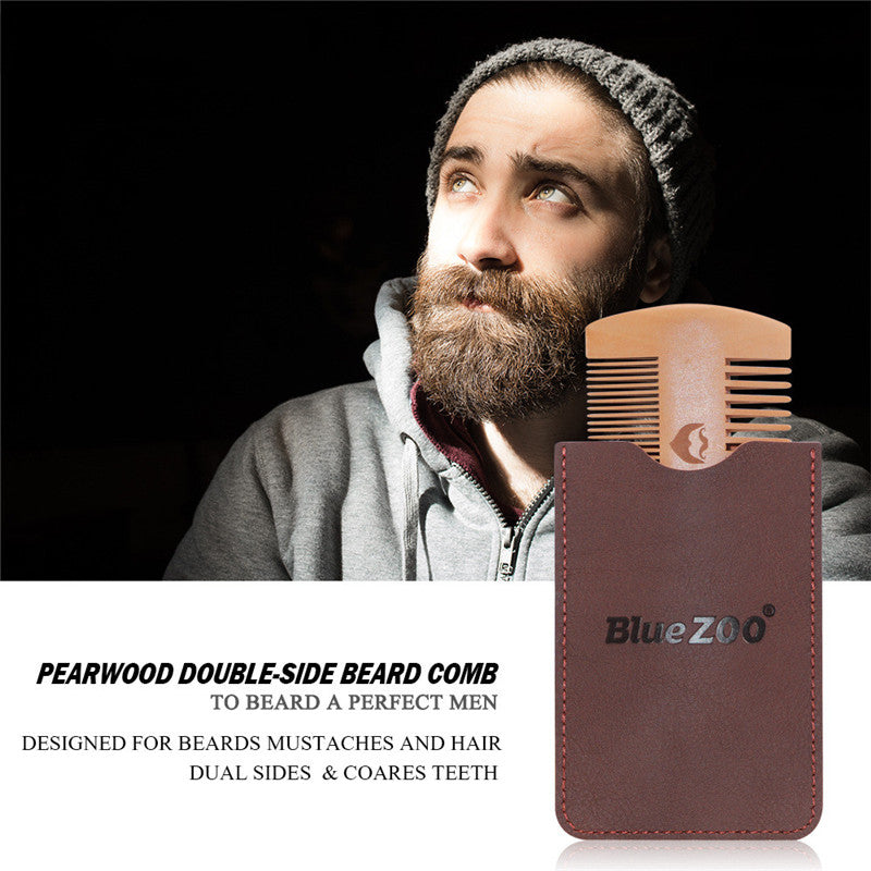 Pear Wood Double-sided Log Color Beard Comb Beard Portable Comb